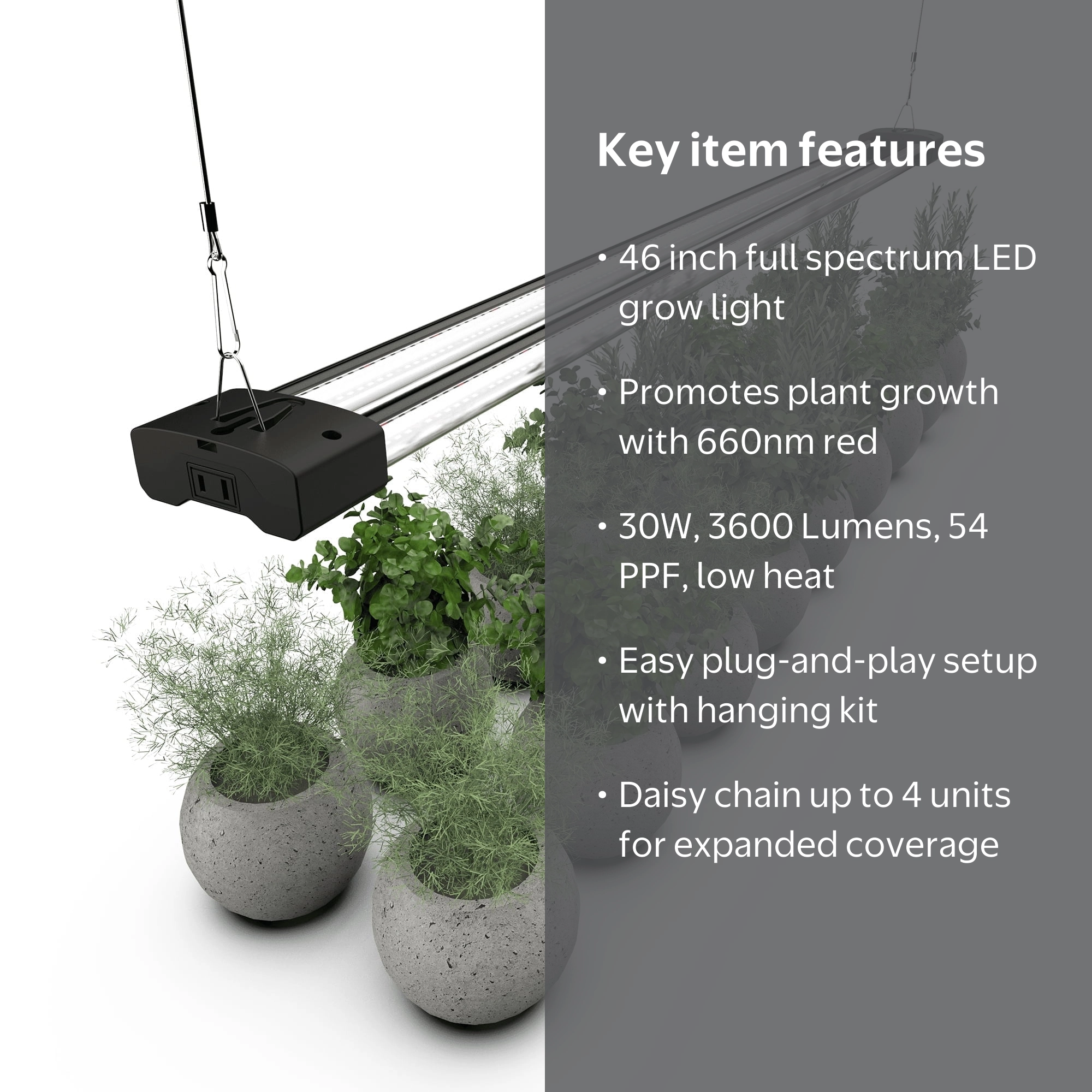 BoostGro 4FT LED Grow Light, Full Spectrum with Enriched Red Light