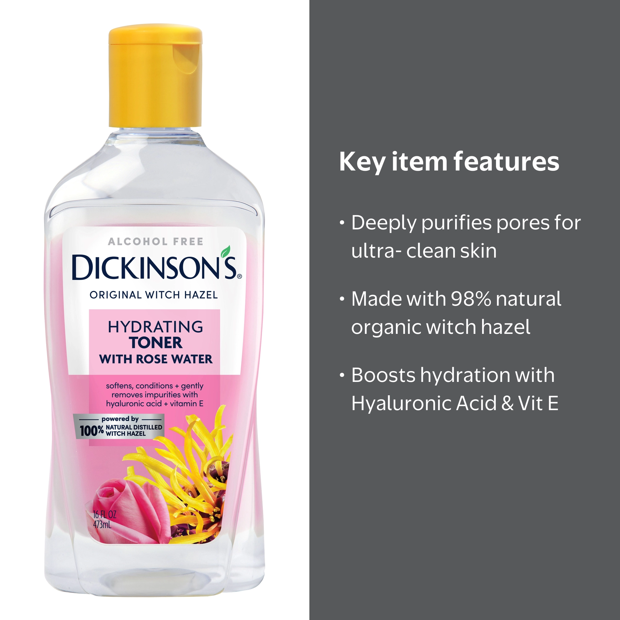 Dickinson's Hydrating Witch Hazel Toner with Rosewater, 16 fl oz