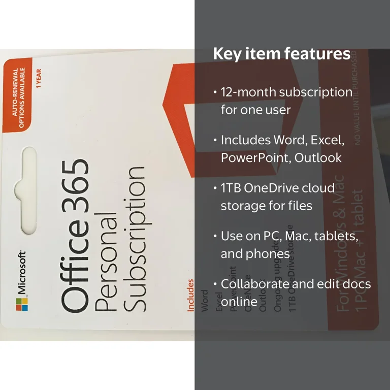 Microsoft Office 365 Personal | 1 Year, 1 User, PC/Mac | Word