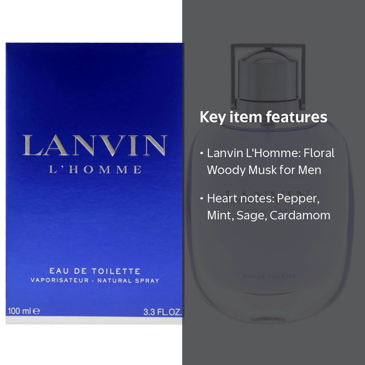 Lanvin L`Homme Eau De Toilette, Floral Woody Musk Fragrance, 3.4
