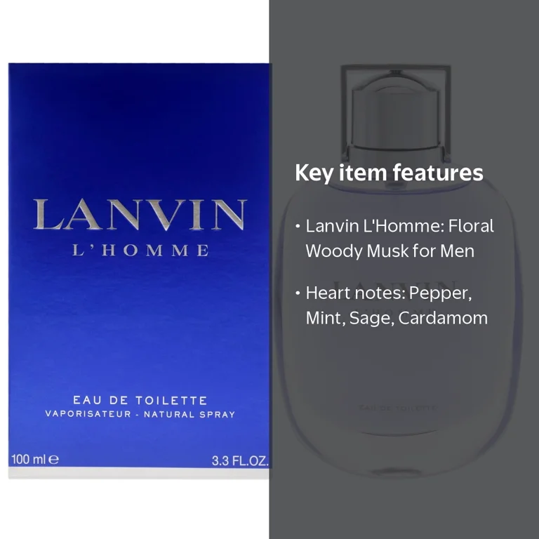 Lanvin L`Homme Eau De Toilette, Floral Woody Musk Fragrance, 3.4