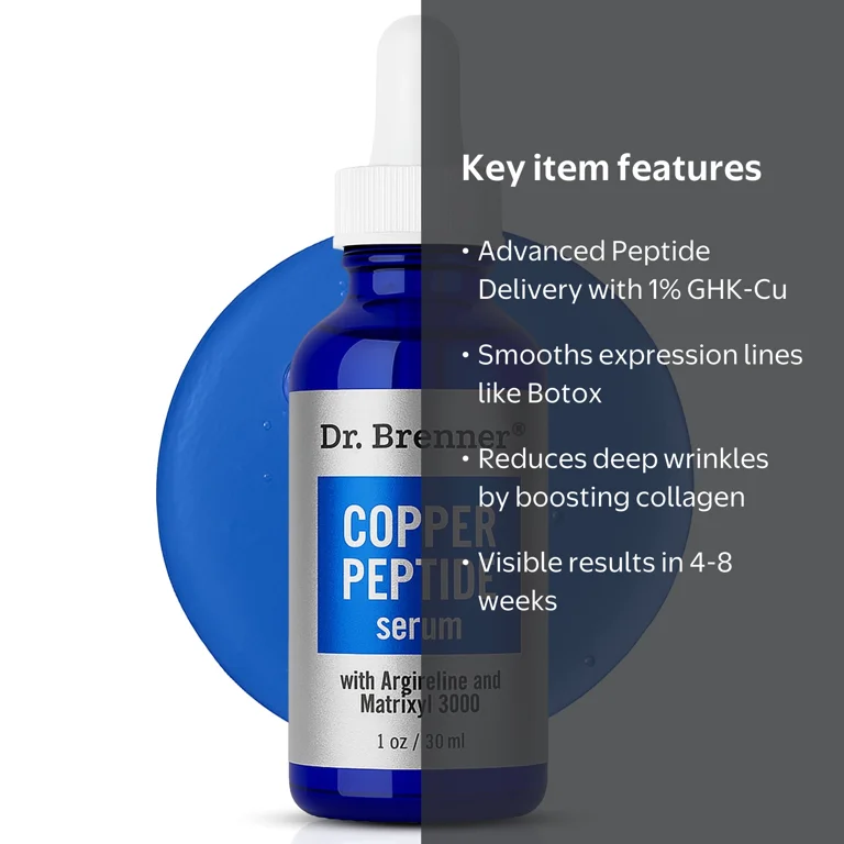 Dr. Brenner Copper Peptide Serum with GHK-Cu peptide, Argireline and Matrixyl 3000 Anti-Aging Moisturizer for Fine Lines and Skin Elasticity