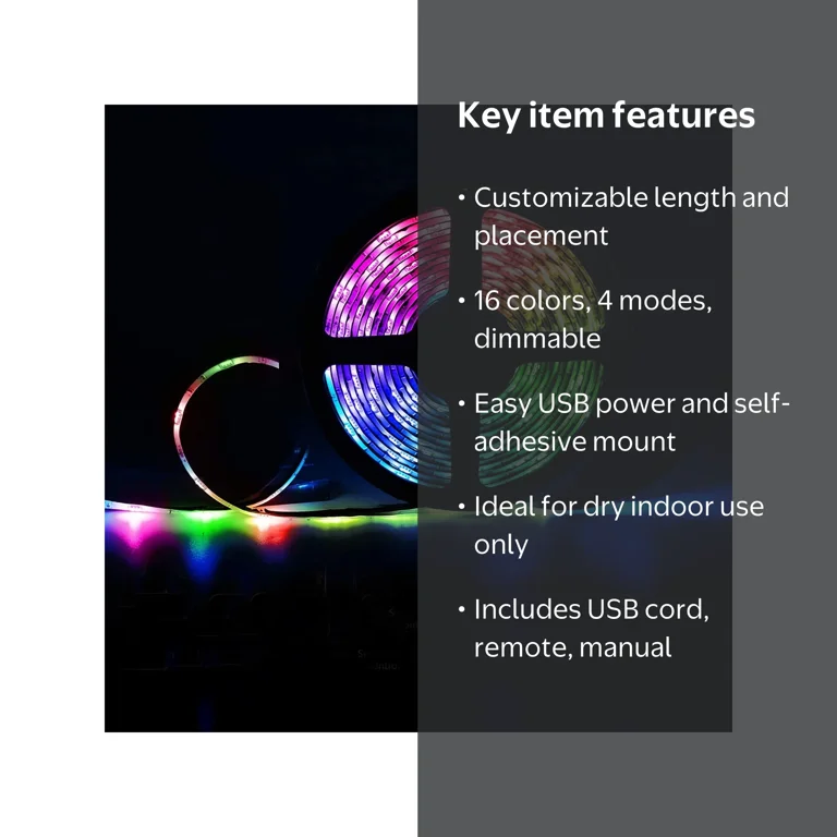 Emerald 15FT LED Strip Lights, USB TV Backlight, 16 Colors