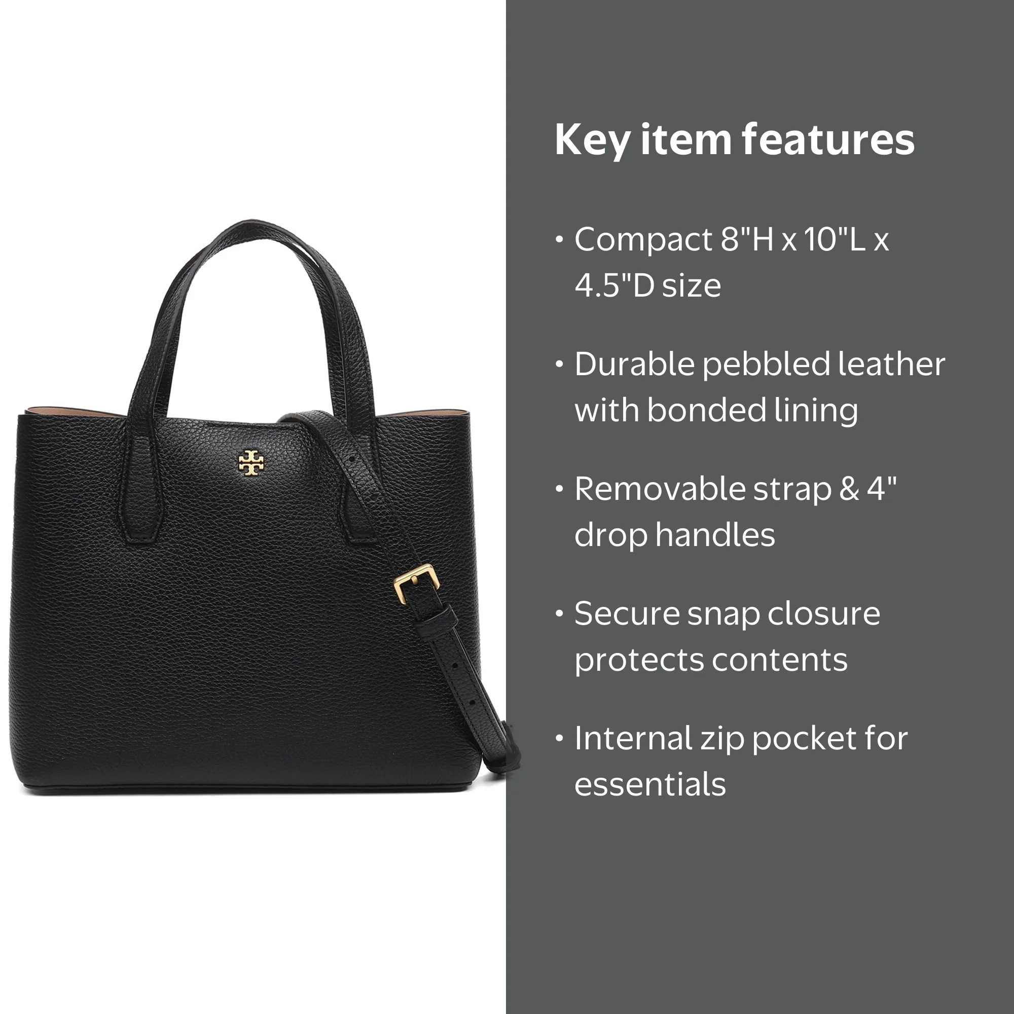 Tory Burch Women's Blake Pebbled Leather Small Tote Bag (Black