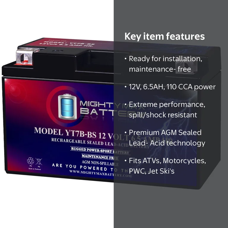 Mighty Max Battery YT7B-BS 12V 6.5AH AGM Rechargeable Battery for