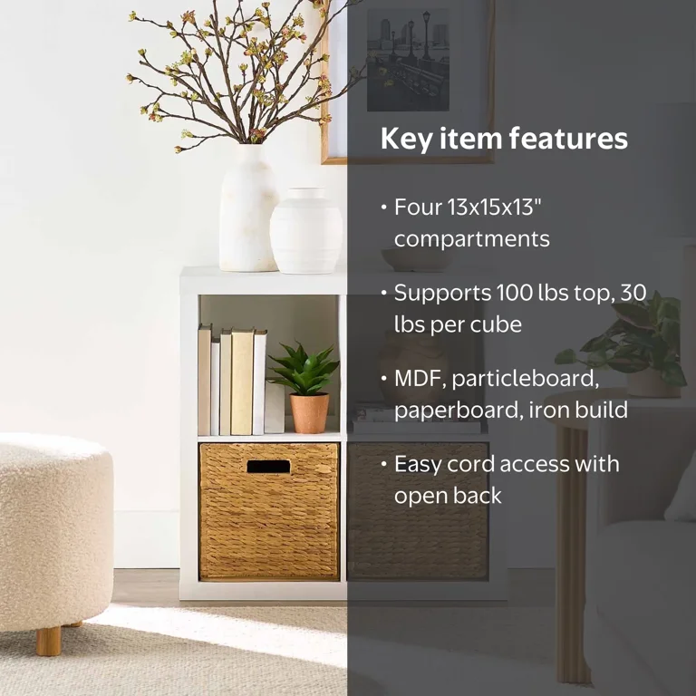 Better Homes & Gardens 4 Cube Storage Organizer, White Texture
