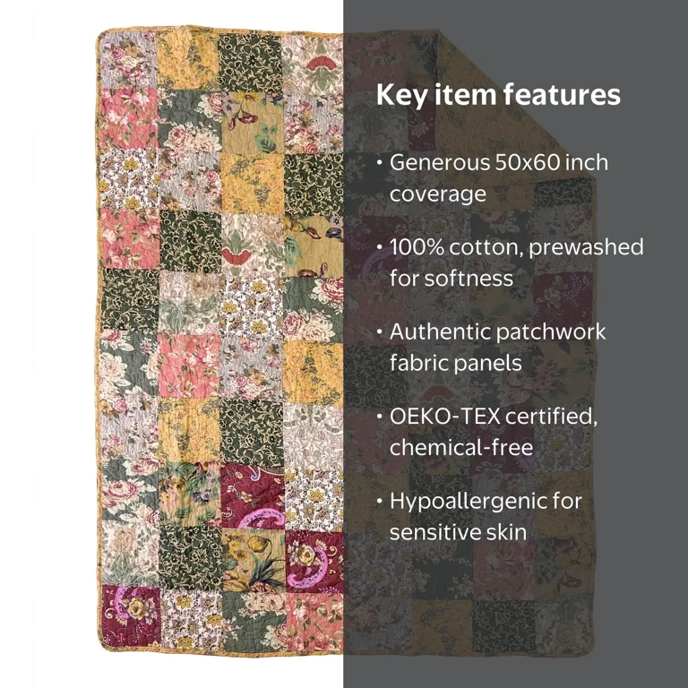 Antique Chic Throw Blanket - 100% Cotton Quilted - 50x60 - Walmart.com