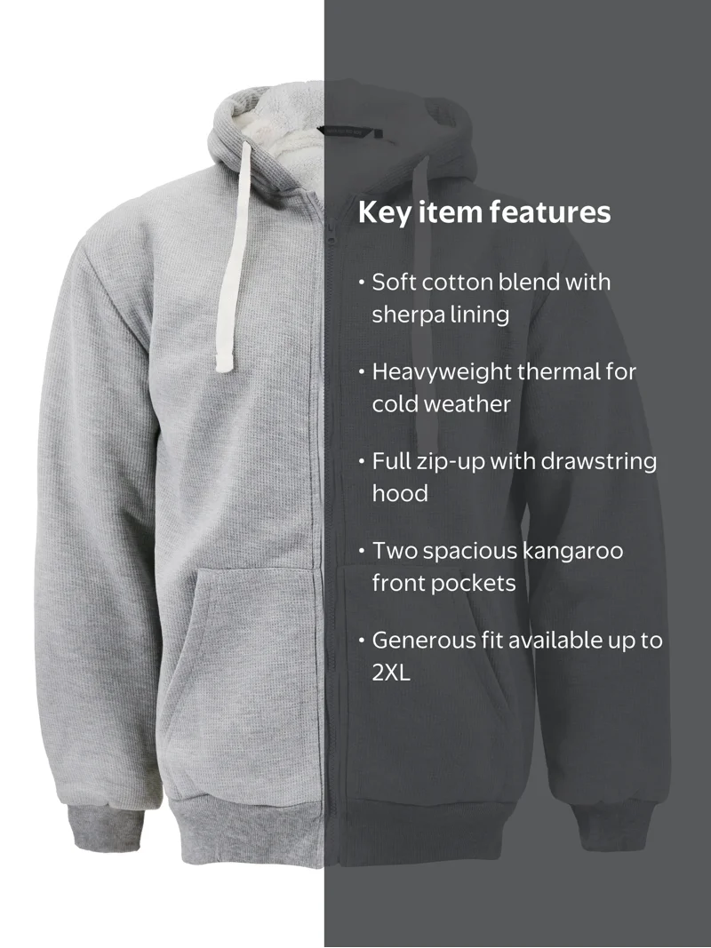 Men's 2XL Heavyweight Thermal Zip Up Hoodie with Sherpa Lining in