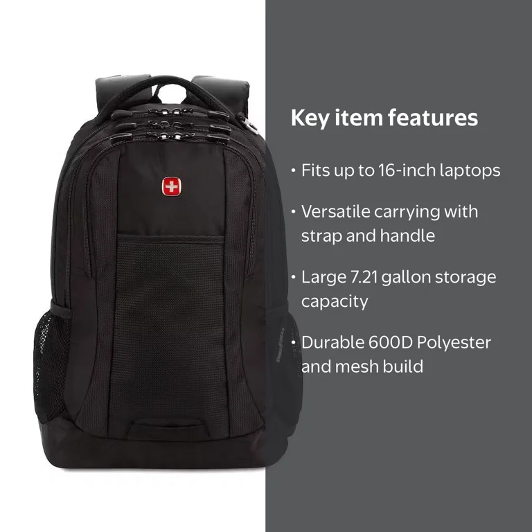 15.6 swiss made laptop backpack SWISSGEAR Bungee Core Black/Gold liter main compartment SwissGear 8117 Laptop Backpack, Fits