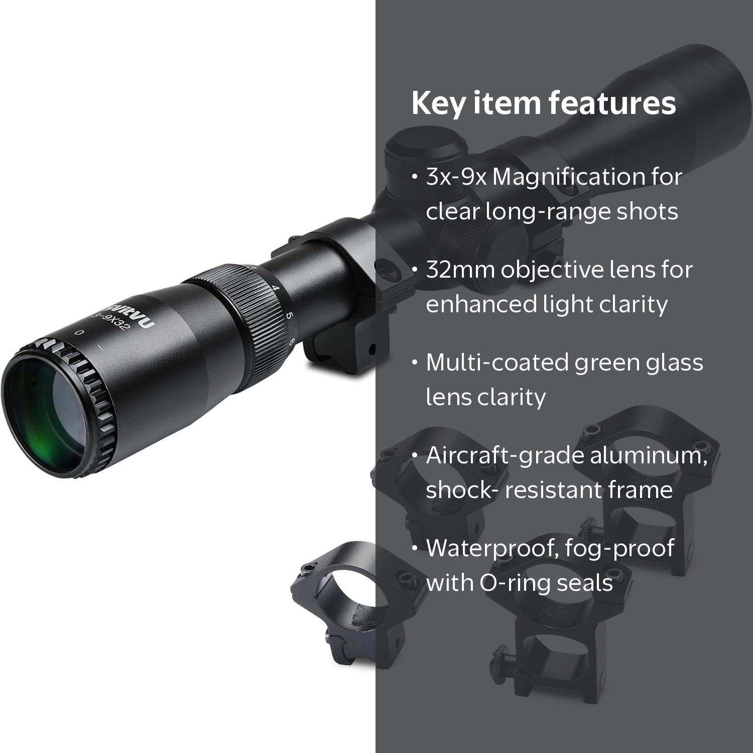 SVITVU, Rifle Scope, Green Lens, 3-9X32 with Free Mounts - Walmart.com