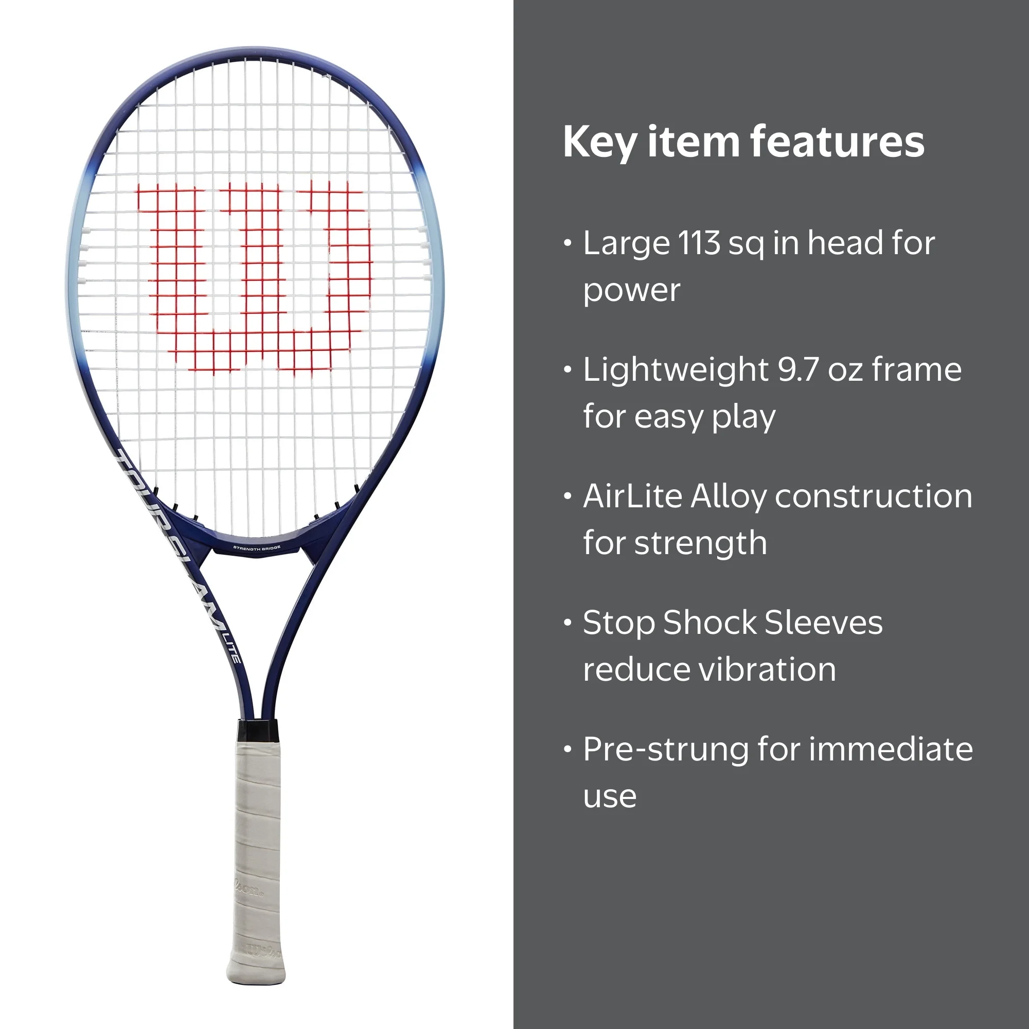 Wilson Tour Slam Lite Tennis Racket, Grip Size 3, 113 Sq In Head