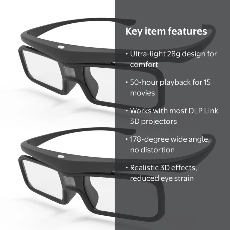AWOL VISION, DLP Link 3D Glasses, 2Packs, Rechargeable Active