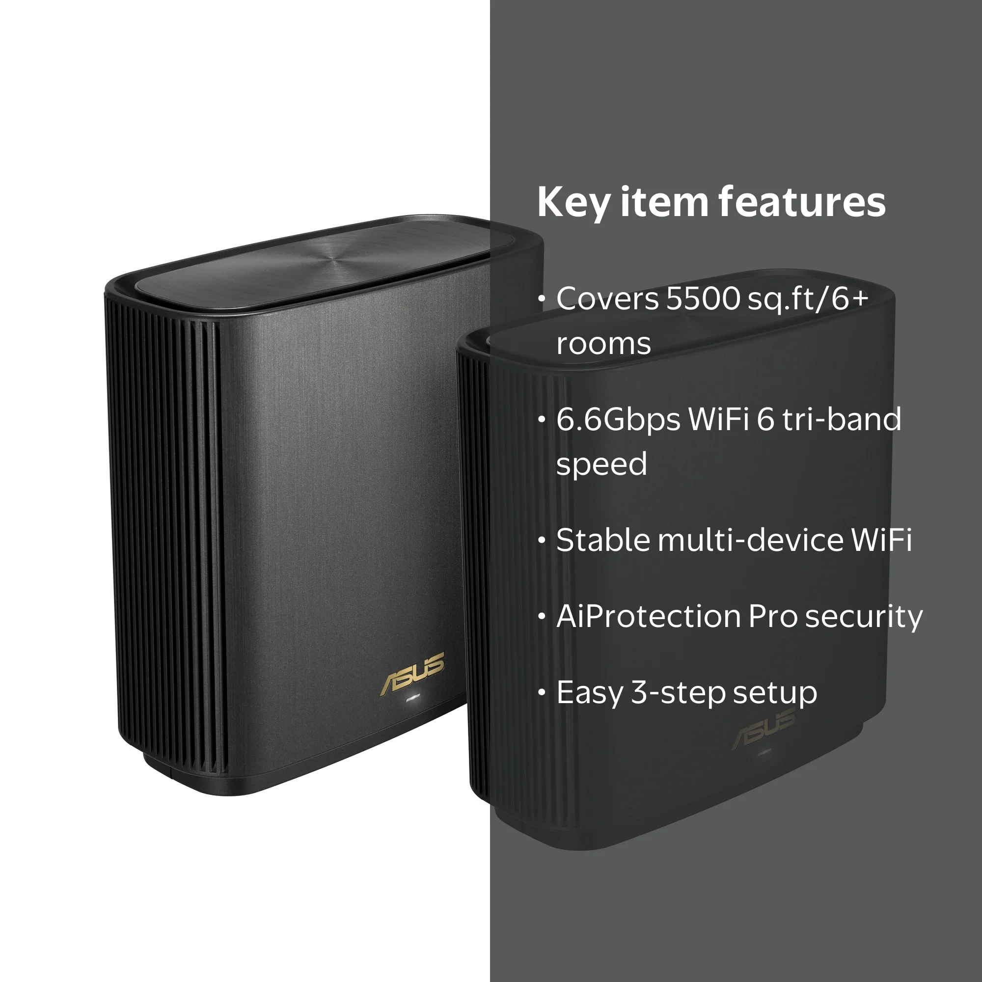 ASUS ZenWiFi AX Whole-Home Tri-band Mesh WiFi 6 System, XT8-BLACK