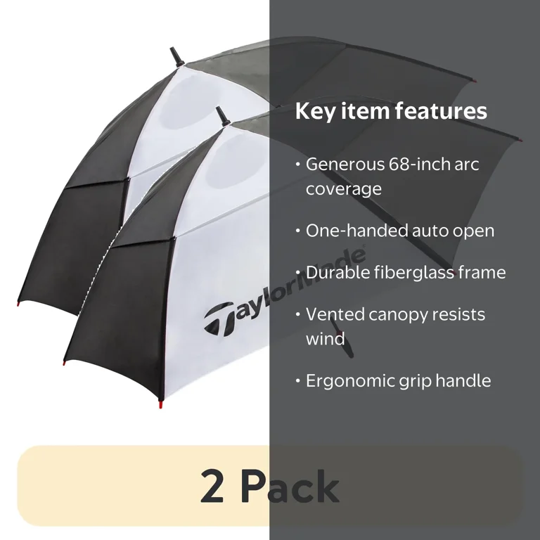 TaylorMade 68-inch Open Vented Golf Umbrella - Black/White