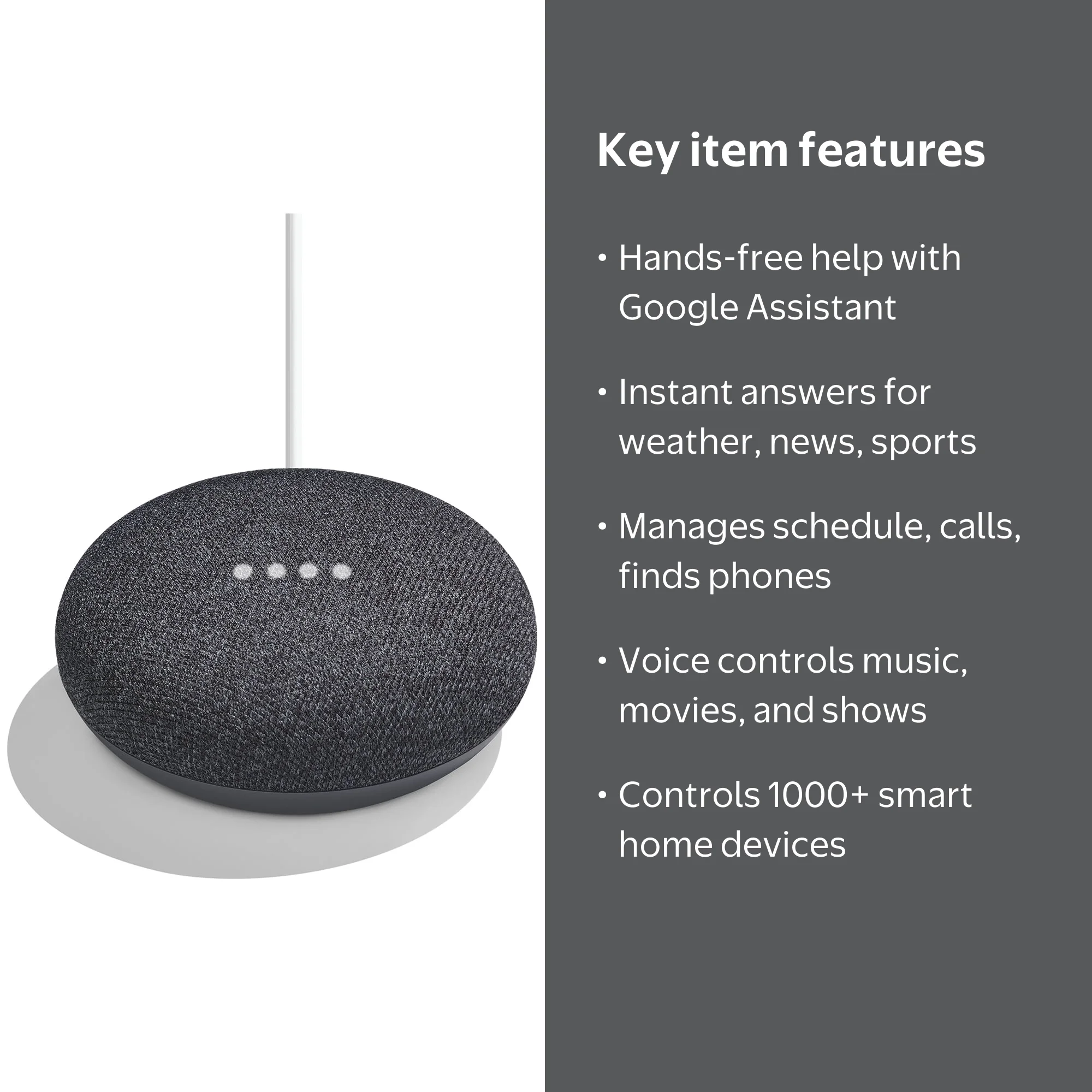 Google Home Mini Smart Speaker with Audio Assistant - Charcoal