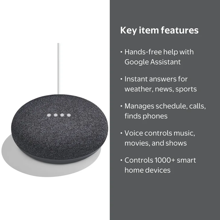Google, Home Mini, Charcoal, Voice Assistant for Smart Home