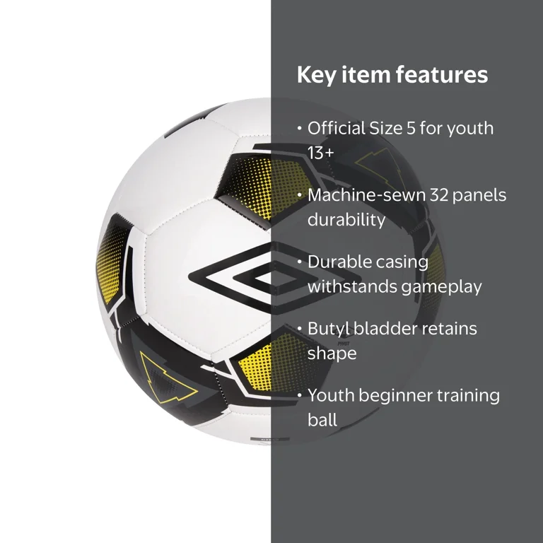 Umbro Youth Size 5 Soccer Ball Yellow, Durable 32-Panel Football