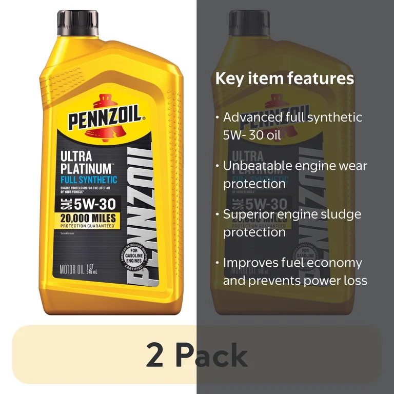 2 pack) Pennzoil Ultra Platinum Full Synthetic 5W-30 Motor Oil, 1