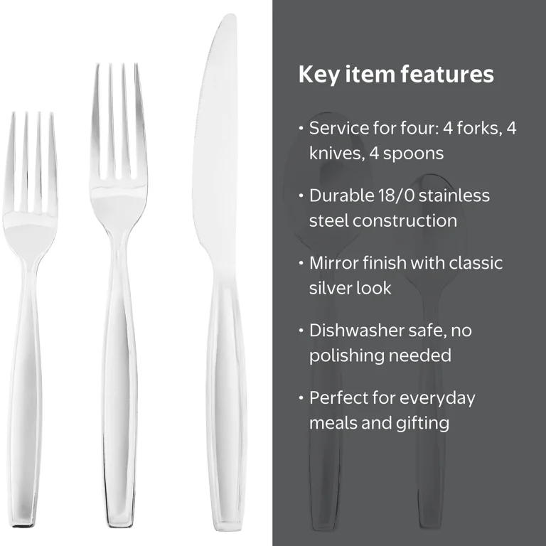 Mainstays Fairport 20-Piece Stainless Steel Flatware Set, Silver