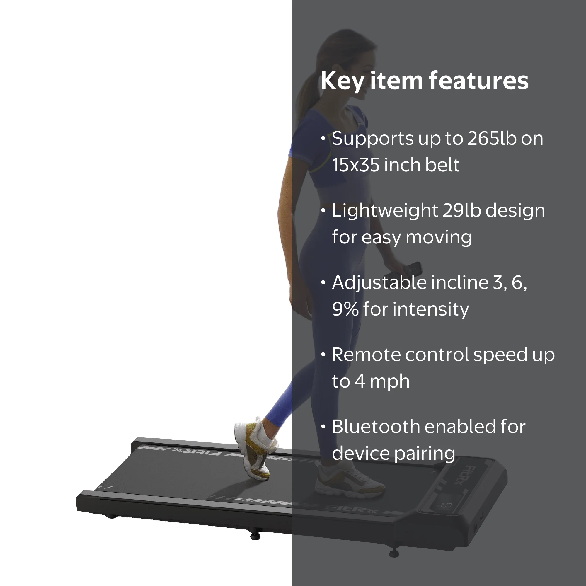 FitRx Pacer Walking Pad, 265lbs Capacity Incline Under Desk
