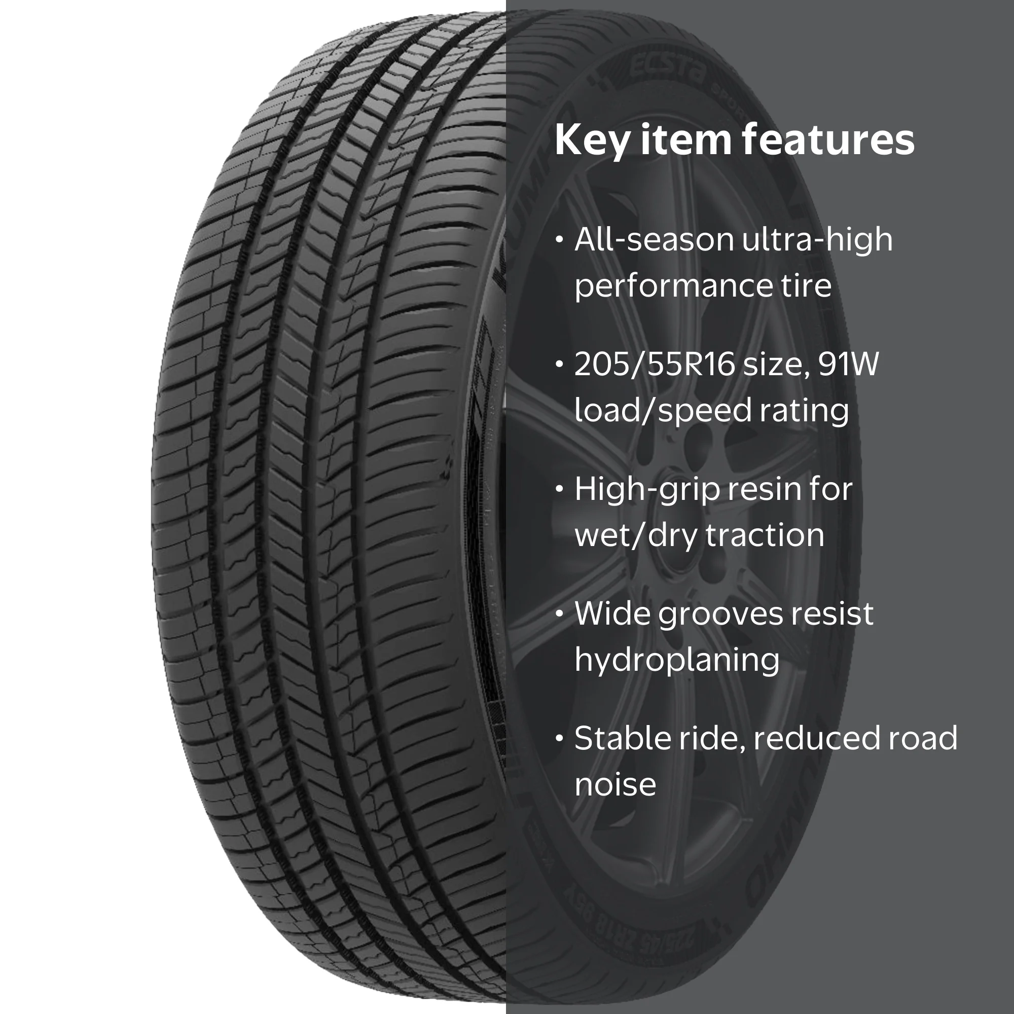 Kumho Ecsta Sport A S PA71 All Season Passenger Tire, 205/55R16