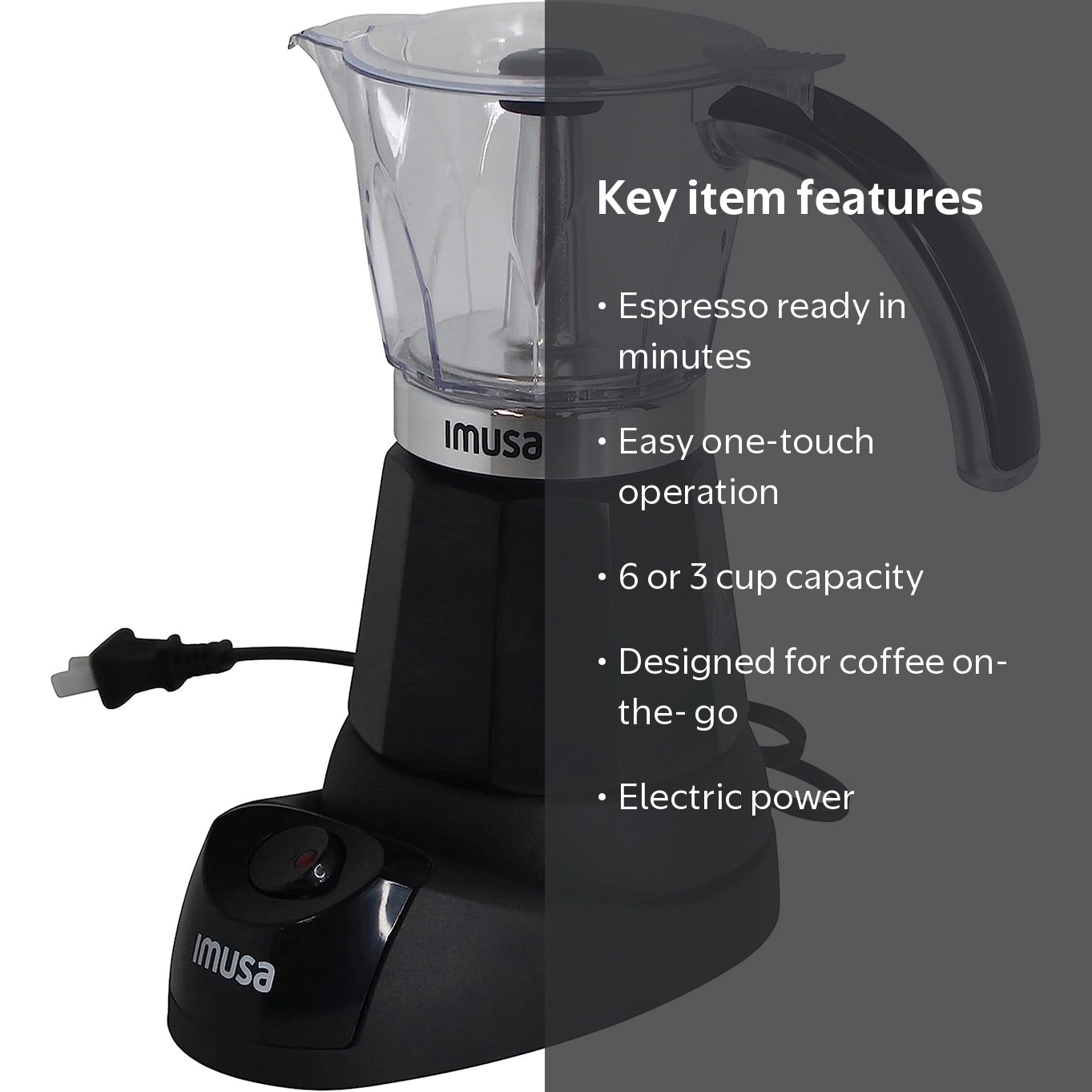 IMUSA, Electric Espresso Maker, 6 or 3cup, Black C95 - Walmart.com