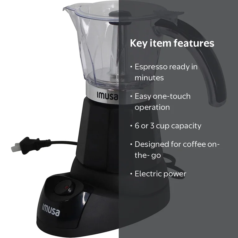 IMUSA, Electric Espresso Maker, 6 or 3cup, Black C95 - Walmart.com