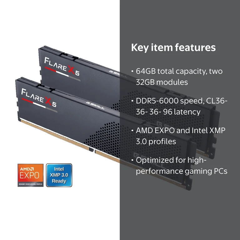 G.SKILL Flare X5 64GB (2 x 32GB) 288-Pin PC RAM DDR5 6000 (PC5