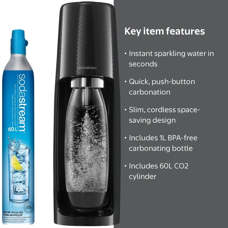 SodaStream Fizzi Sparkling Water Maker (Black) with CO2 and BPA