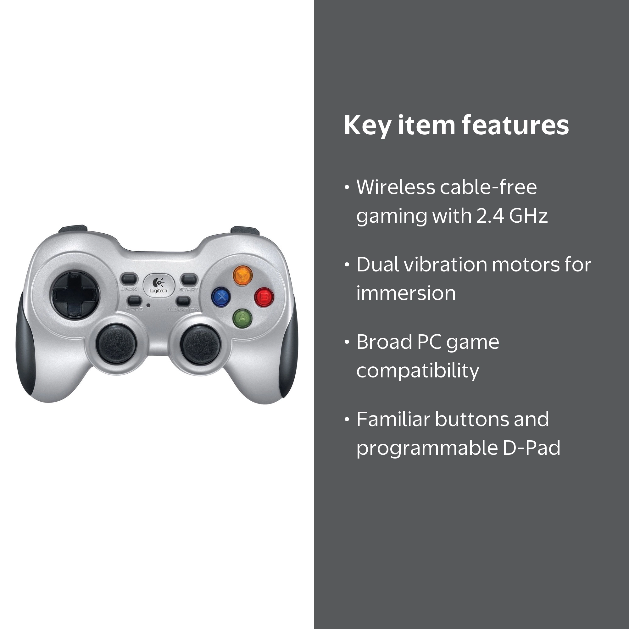 Logitech F710 Wireless Gamepad, 2.4 GHz, USB Nano-Receiver, Dual