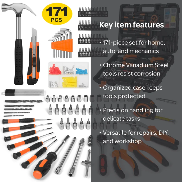 Cshidworld 171 Piece Household Tool Kit/Mechanics Tool Set, Socket