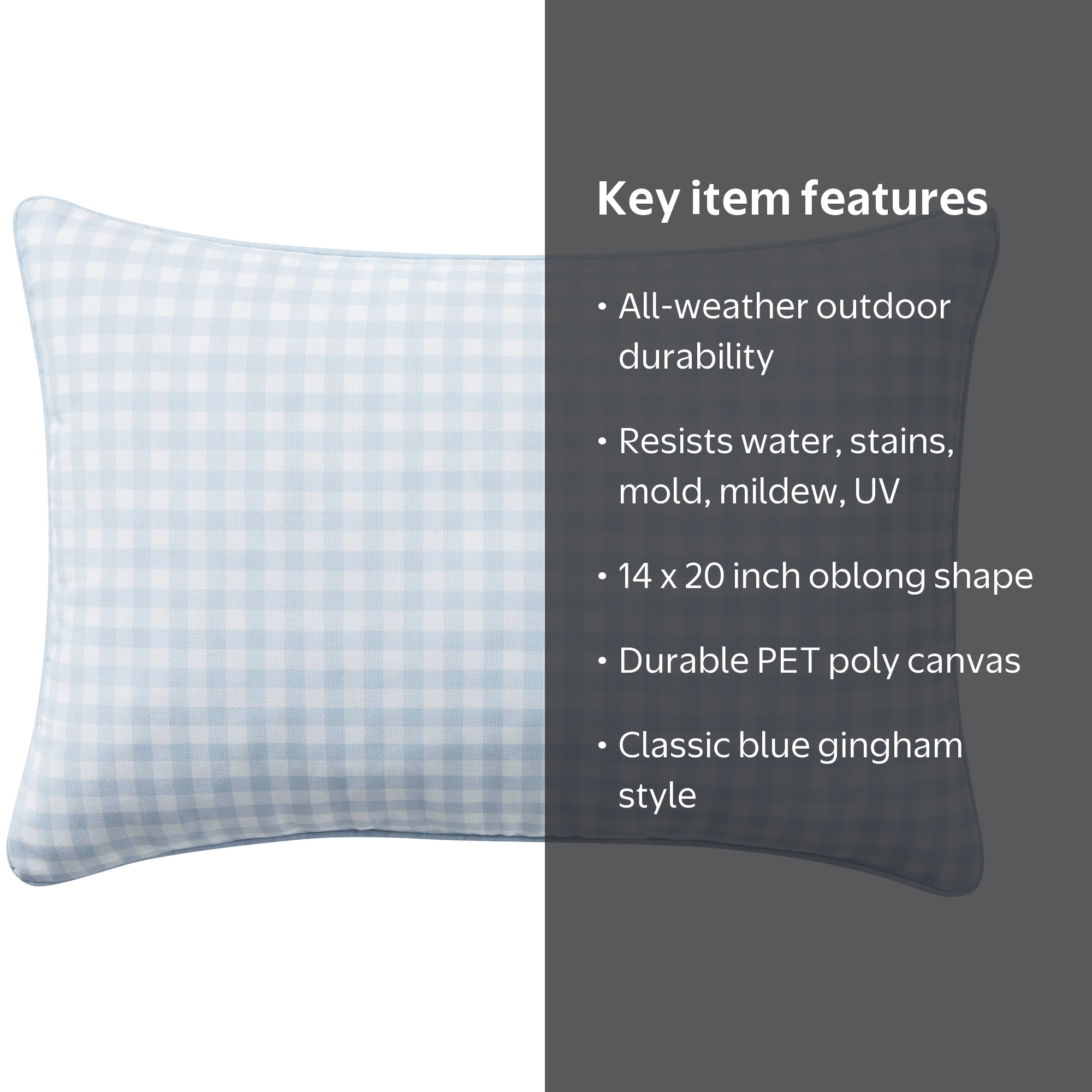 My Texas House Blue Gingham Outdoor Decorative Pillow, 14 in x 20
