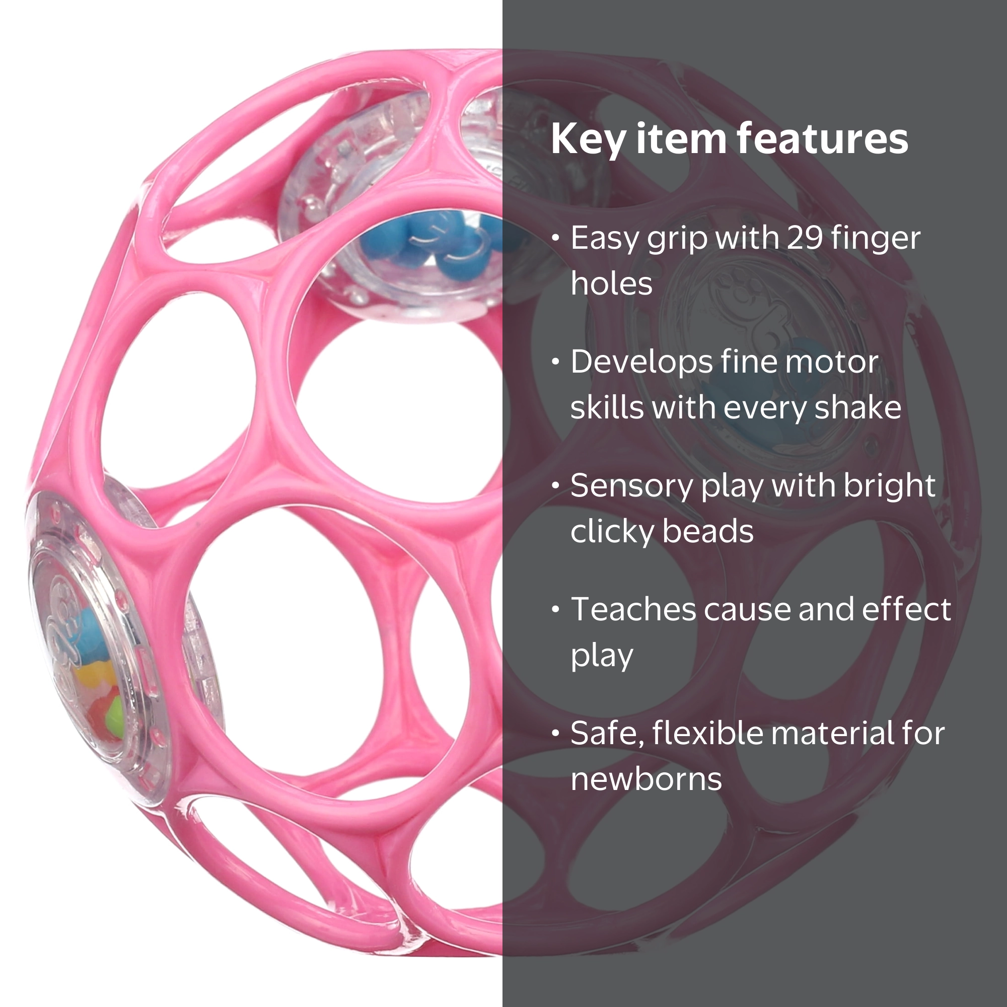 Bright Starts Oball Rattle Easy-Grasp Toy, Pink, 29 Finger Holes