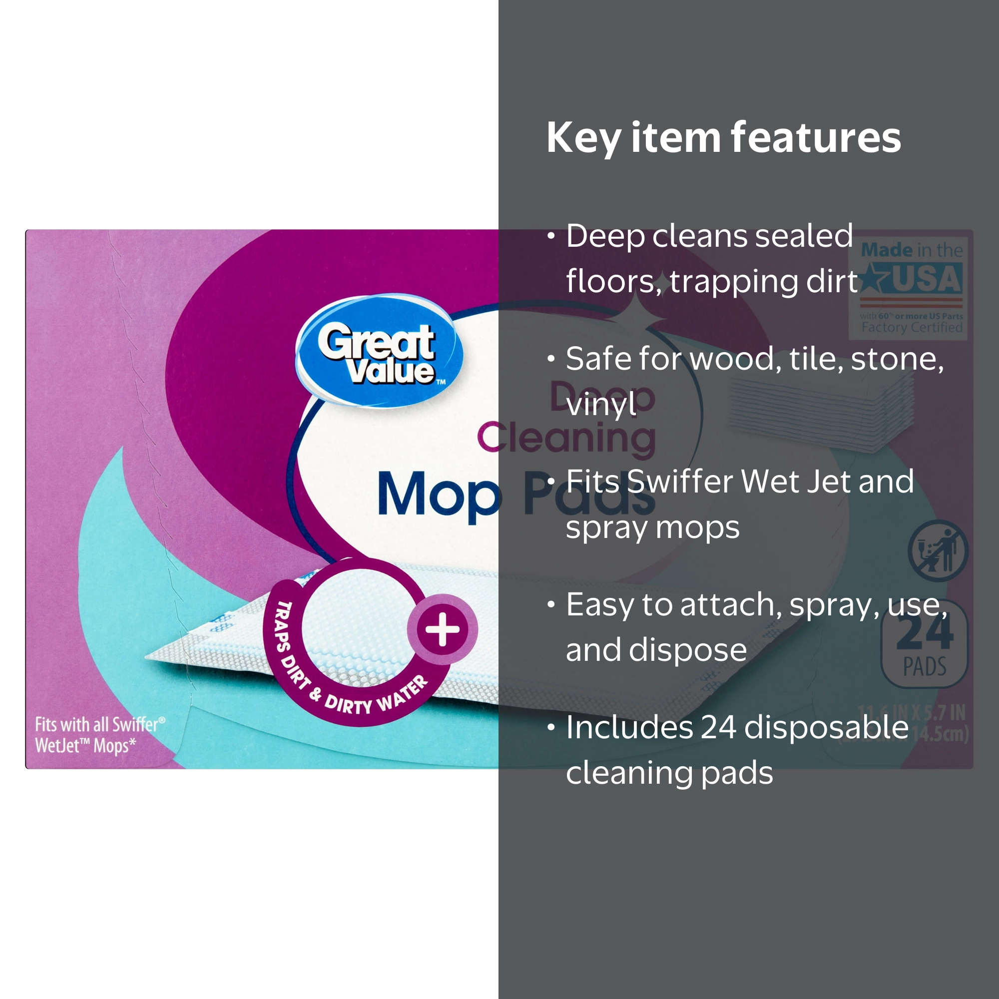 Great Value Deep Cleaning Mop Pads 24 Count Fit Swiffer Wet Jet