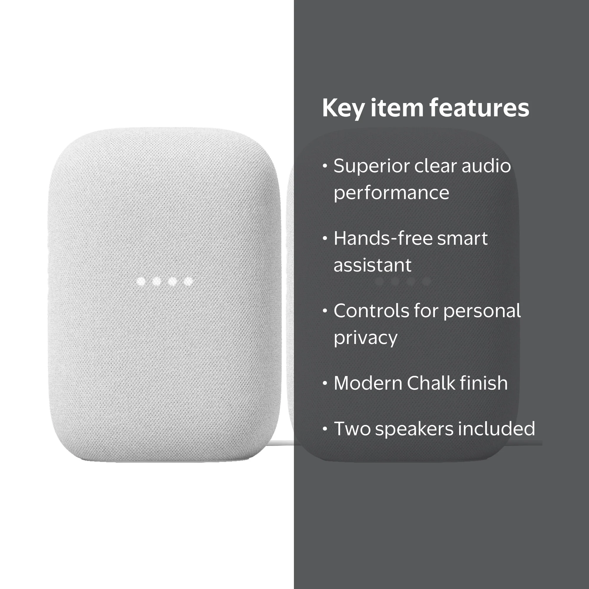 Google Nest Audio Smart Speaker 2 Pack, Chalk, Crisp Sound