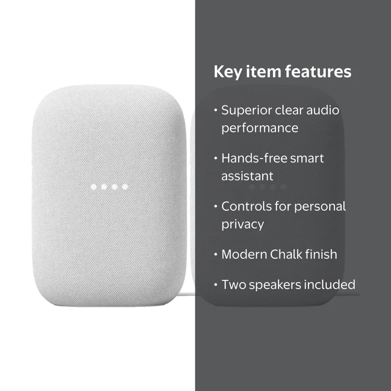 Google Nest Audio Smart Speaker 2 Pack, Chalk, Crisp Sound