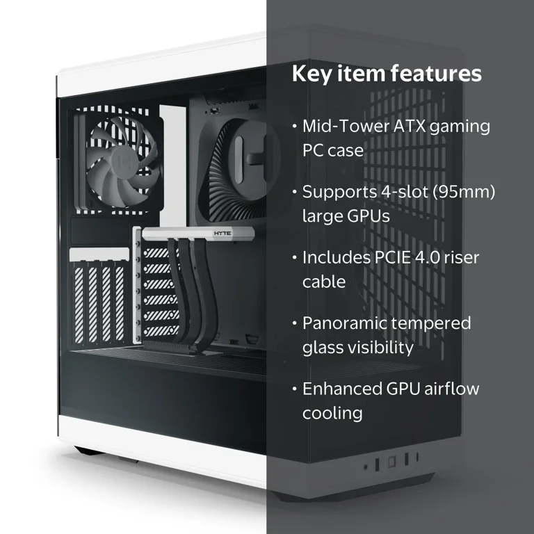 HYTE Y40 ATX Gaming Case, Panoramic Tempered Glass, PCIE 4.0 Riser