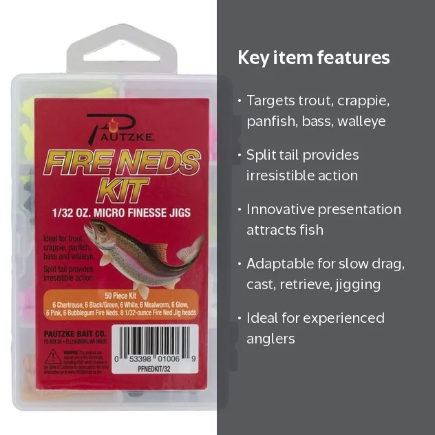 Pautzke Fire Ned 1/32 Fishing Kit with Split Tail Jig for Multi