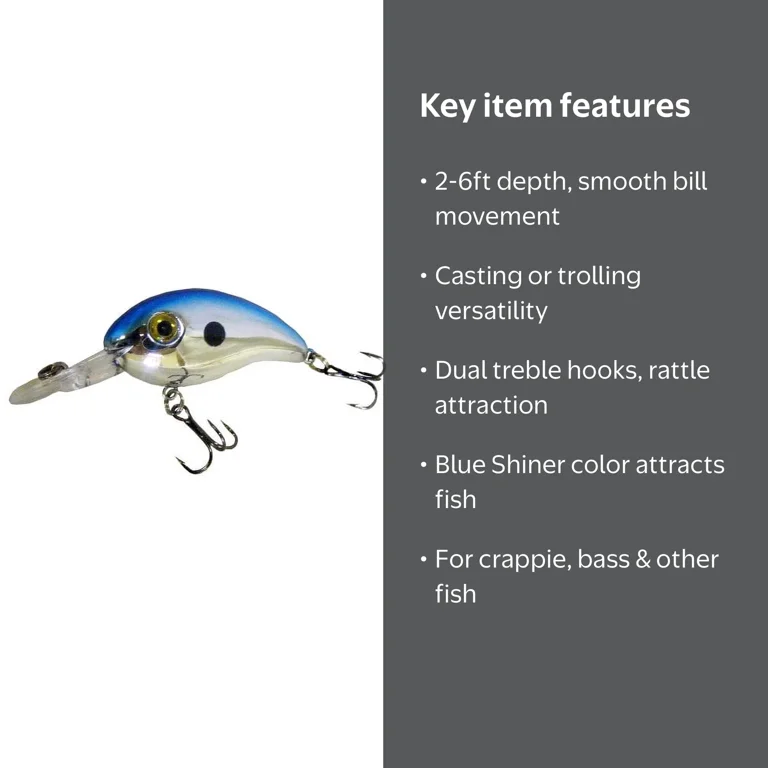 Arkie Lures 220 Series Crappie Crankbait Blue Shiner, 2'-6' Diving