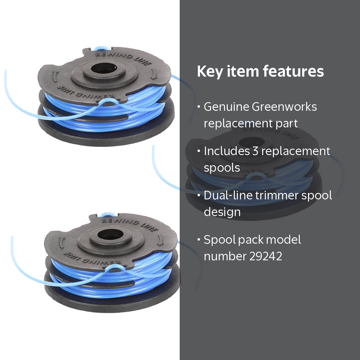 Greenworks, Replacement Spools, 3-Pack, Dual-Line for 21052 and