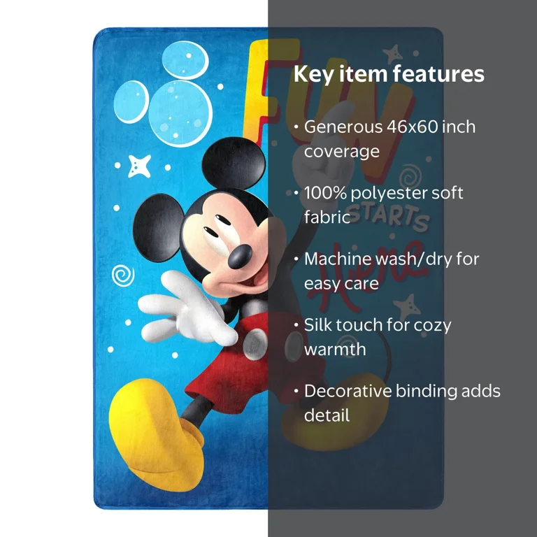 Disney Mickey Mouse Throw Blanket, Silk Touch, 46x60, Multicolor