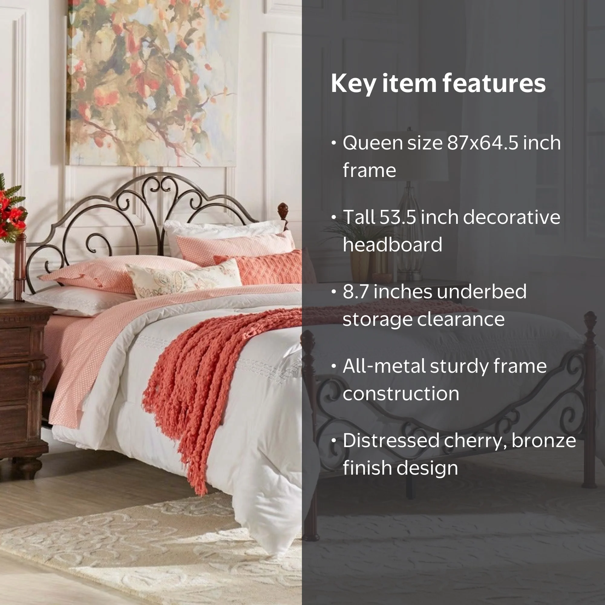 Weston Home Adison Graceful Scroll Bronze Iron Bed, Queen