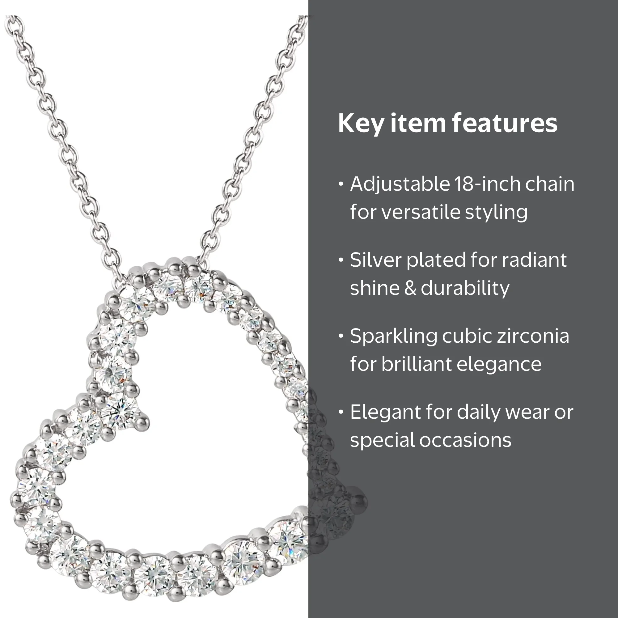 Believe by Brilliance Women's Silver Plated Open Heart Pendant