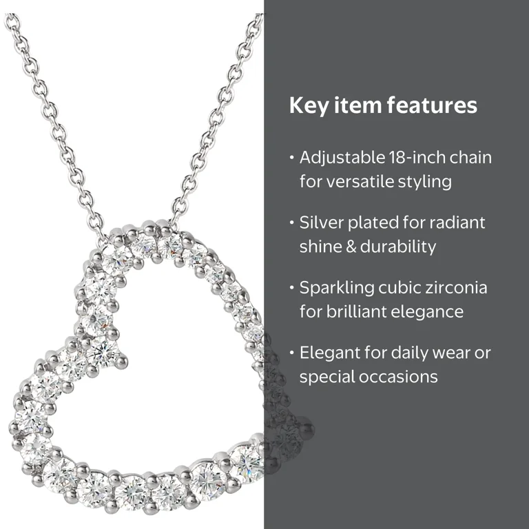 Believe by Brilliance Women's Silver Plated Open Heart Pendant