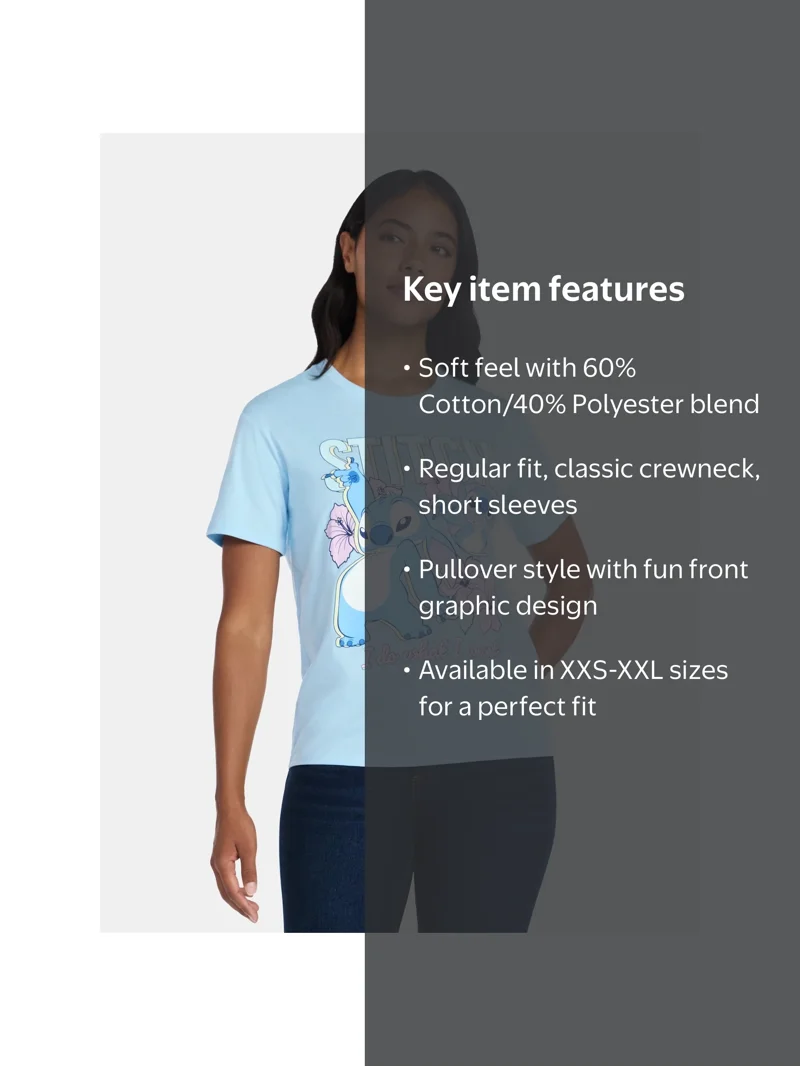 Stitch Women's Graphic Tee with Short Sleeves, Sizes XXS-XXL