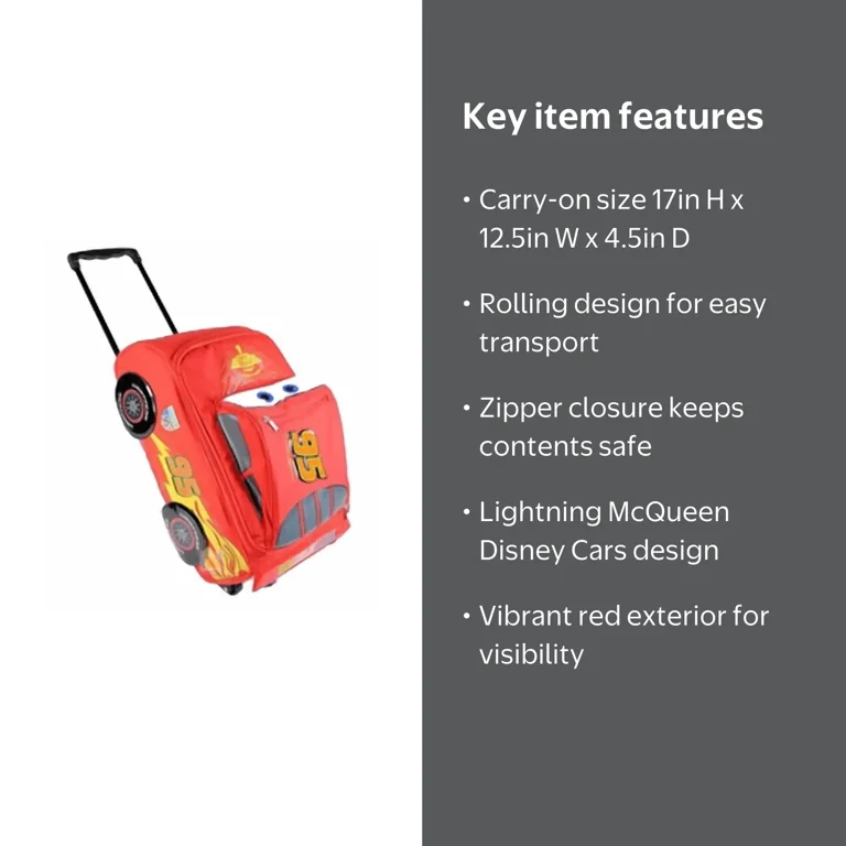 Disney's Cars Large 17 Inch Rolling Carry-on Luggage Bag