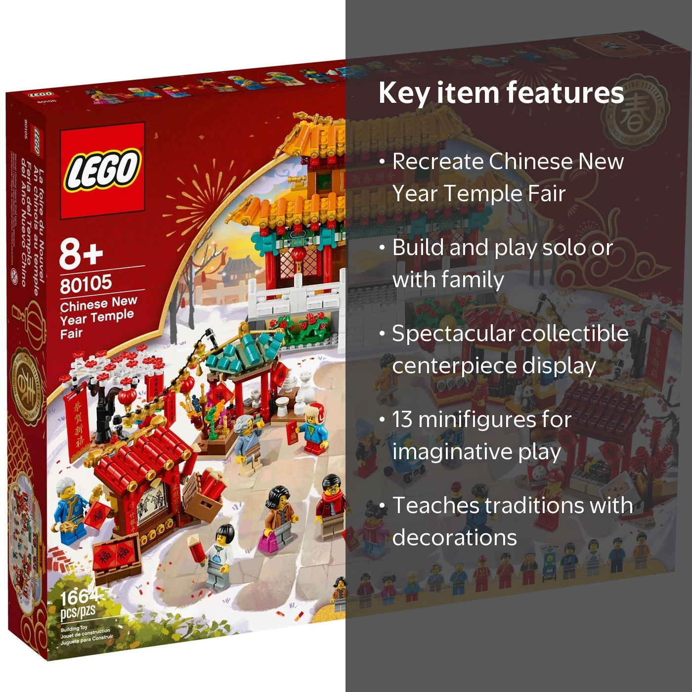 LEGO, Chinese New Year Building Set 80105, Red with 13 Minifigures