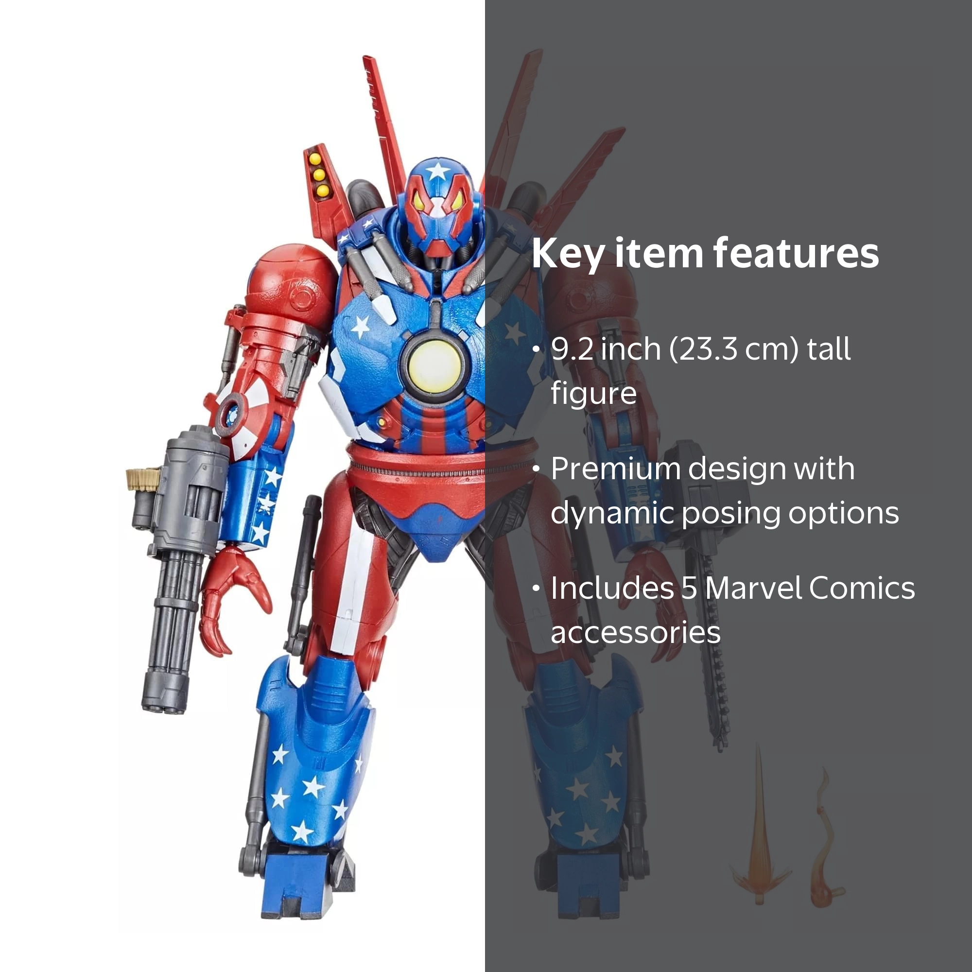 Marvel, Iron Man Action Figure, Detroit Steel, 9 Inch, Red