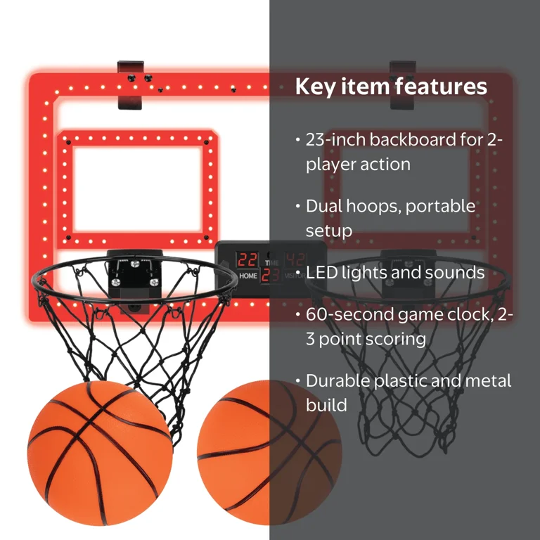Over-the-Door Basketball Dual Hoop, Indoor Sports Game, Plastic
