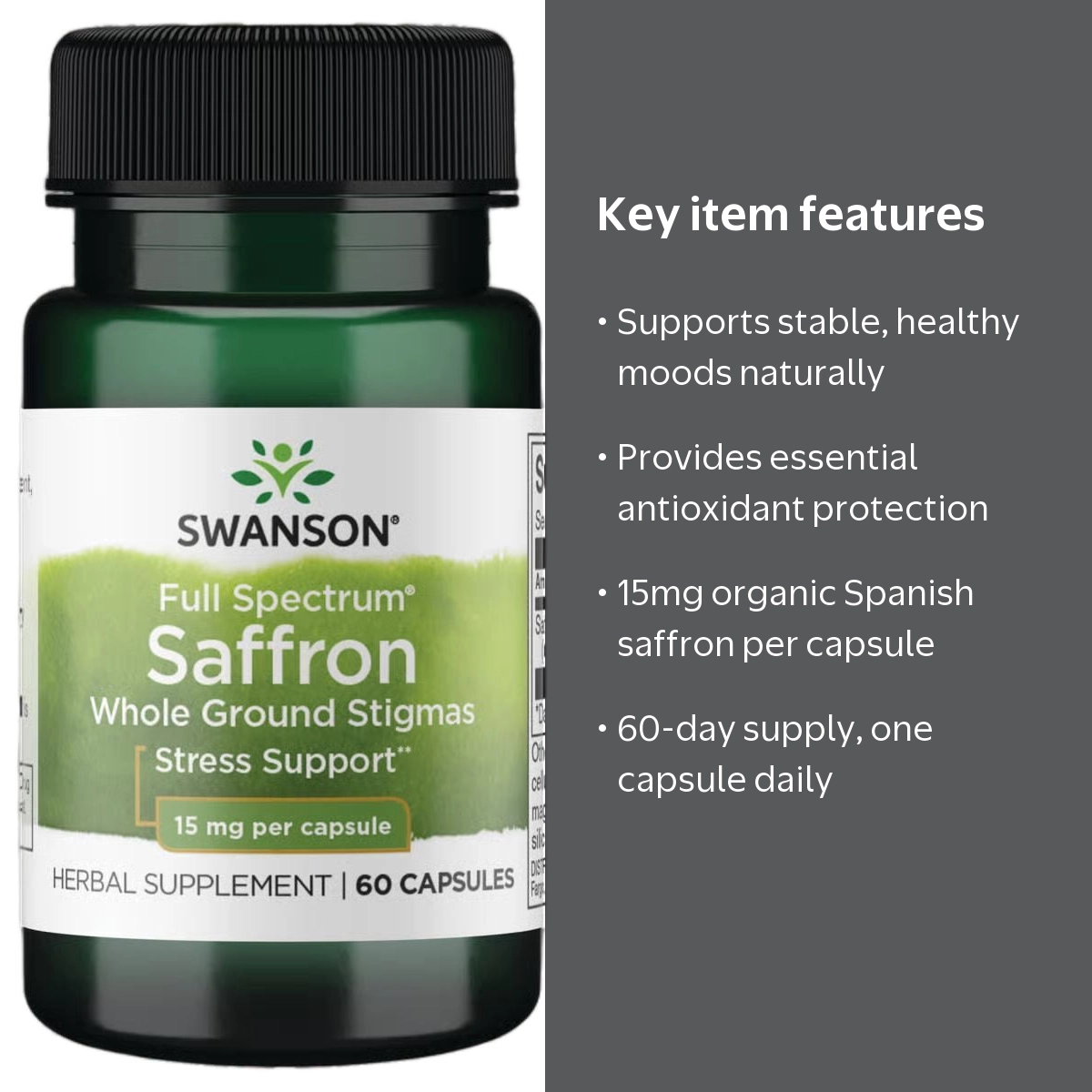 Swanson, Herbal Supplement, 15 mg Capsule, Full Spectrum Saffron
